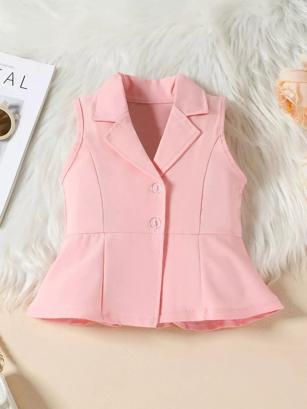Pink Sleeveless Blazer and Flare Pants Two Piece Set for Women — Parfymia