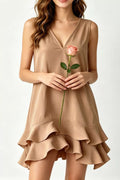 Women's Mini Dress – Ruffle Hem V-Neck