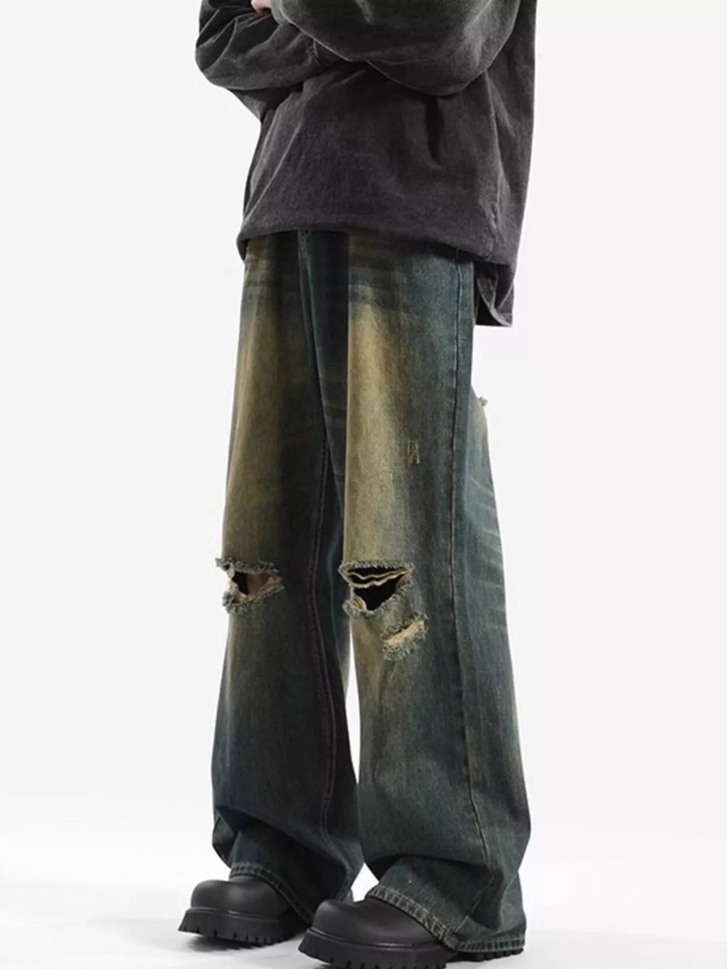 Men's Wide Leg Jeans – Distressed Blue