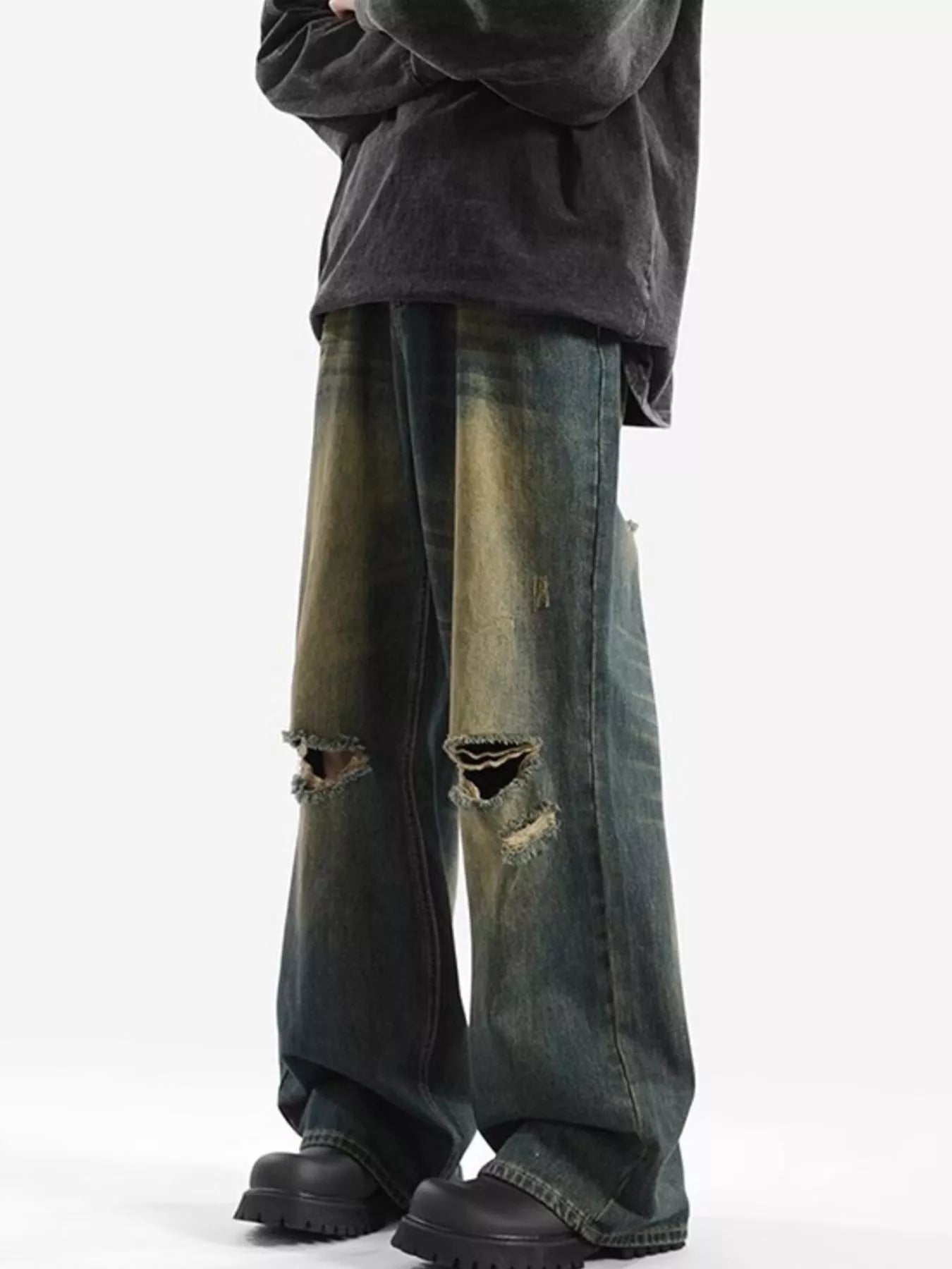 Men's Wide Leg Jeans – Distressed Blue