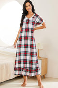Women's Plaid Night Dress with Lace Trim