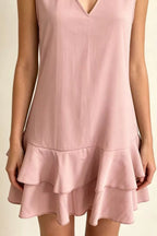 Women's Mini Dress – Ruffle Hem V-Neck