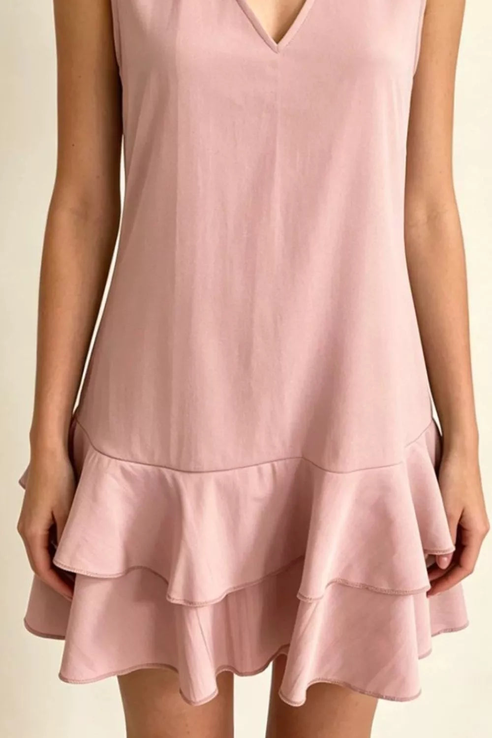 Women's Mini Dress – Ruffle Hem V-Neck