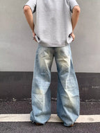 Men's Full Size Distressed Wide Leg Jeans Plus Size