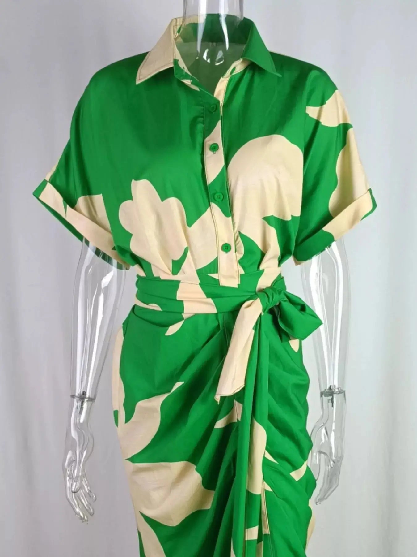 Tie Waist Short Sleeve Shirt Dress Trendsi