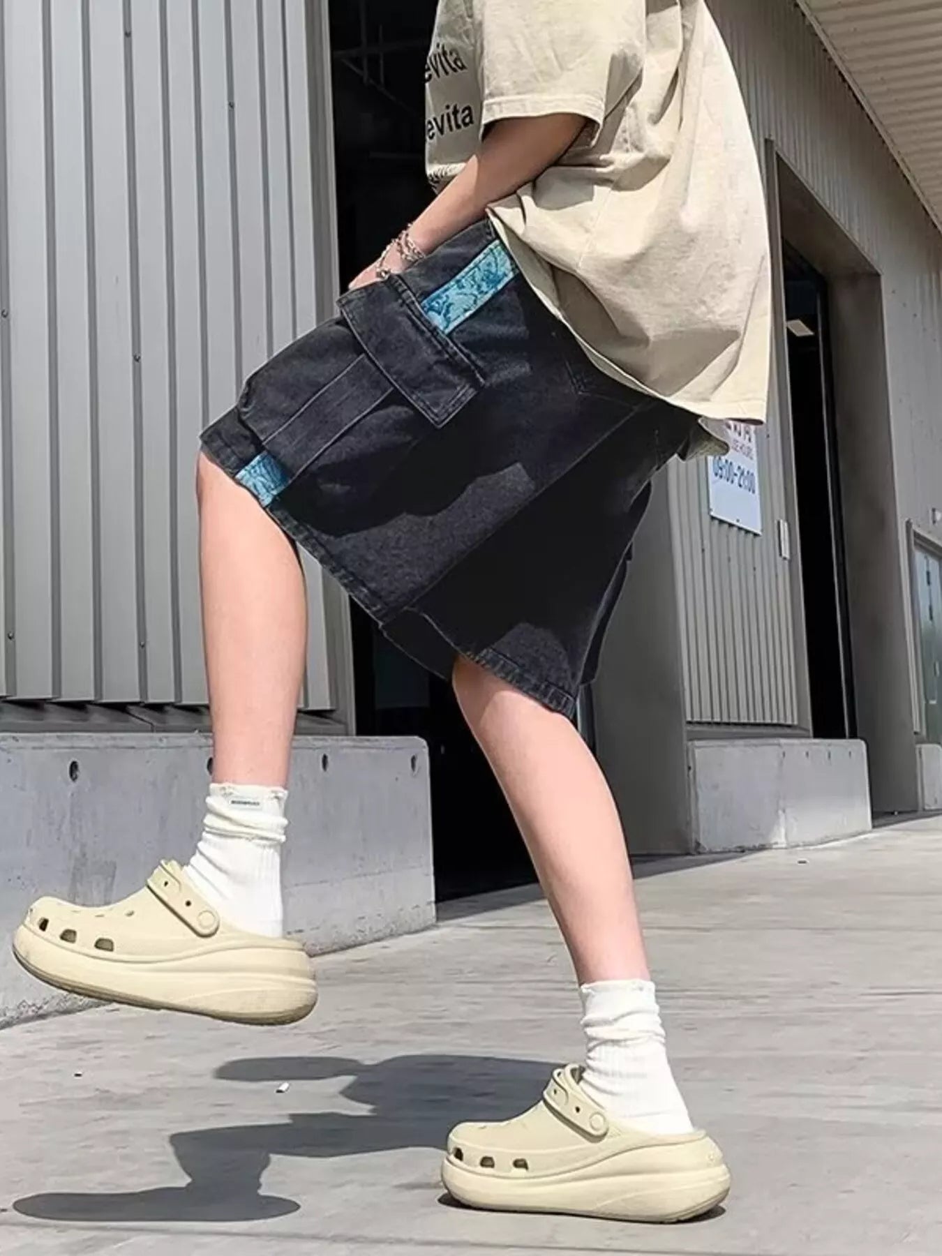 Men's Full Size Vintage Wash Cargo Denim Shorts Plus Size