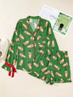 Women's Loungewear Nutcracker Button Top and Shorts Set