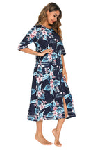 Women's Printed Slit Night Dress with Pockets