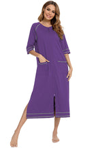 Women's Night Dress with Zip Front & Pockets
