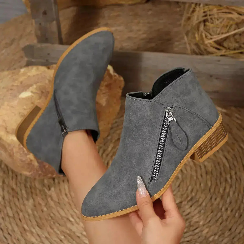 PU Leather Block Heels Ankle Boots for Women by Parfymia