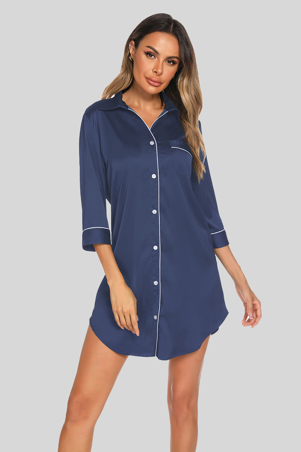 Women's Night Dress – Button-Up Collared