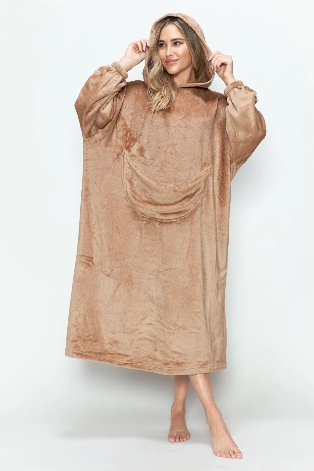 Women's Hooded Midi Lounge Dress with Pockets