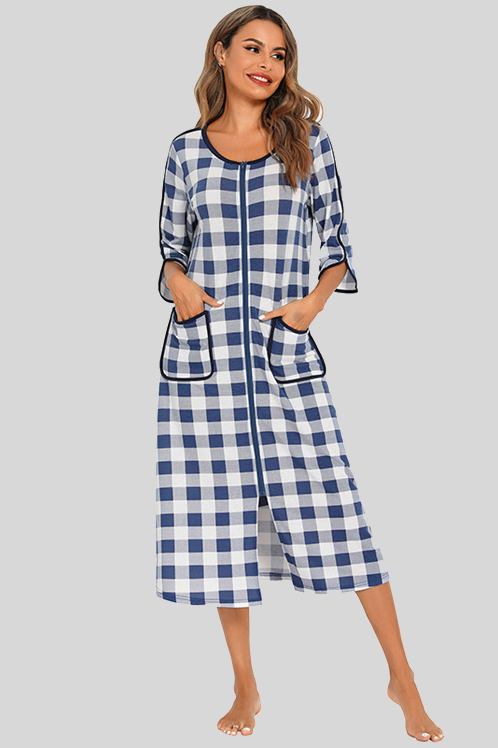 Women's Midi Dress – Round Neck Three-Quarter Sleeve