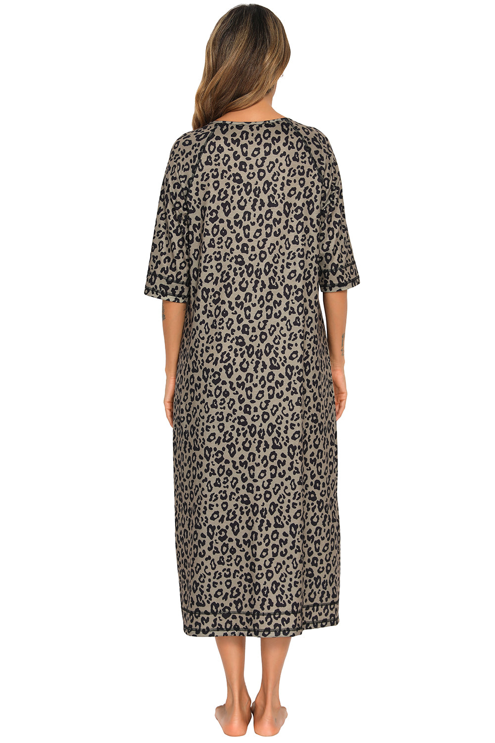 Women's Printed Slit Night Dress with Pockets