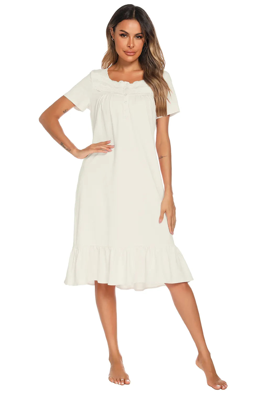 Women's Lounge Dress – Lace Square Neck