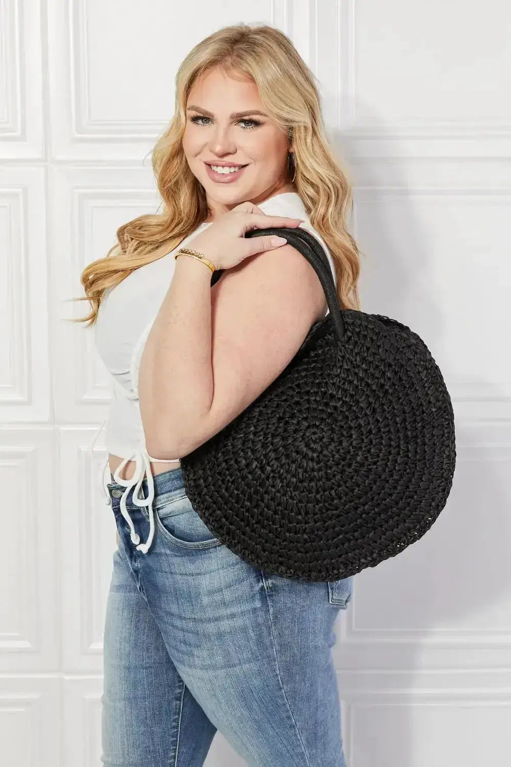 Black Straw Rattan Handbag by Justin Taylor by Parfymia