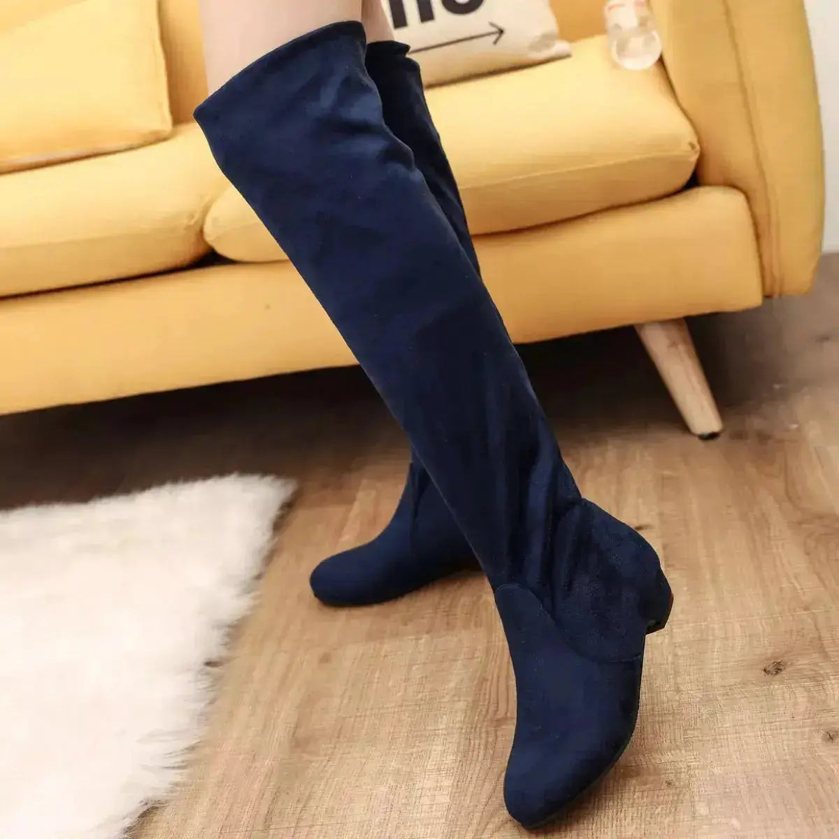 Suede Round Toe Block Heel Boots by Parfymia