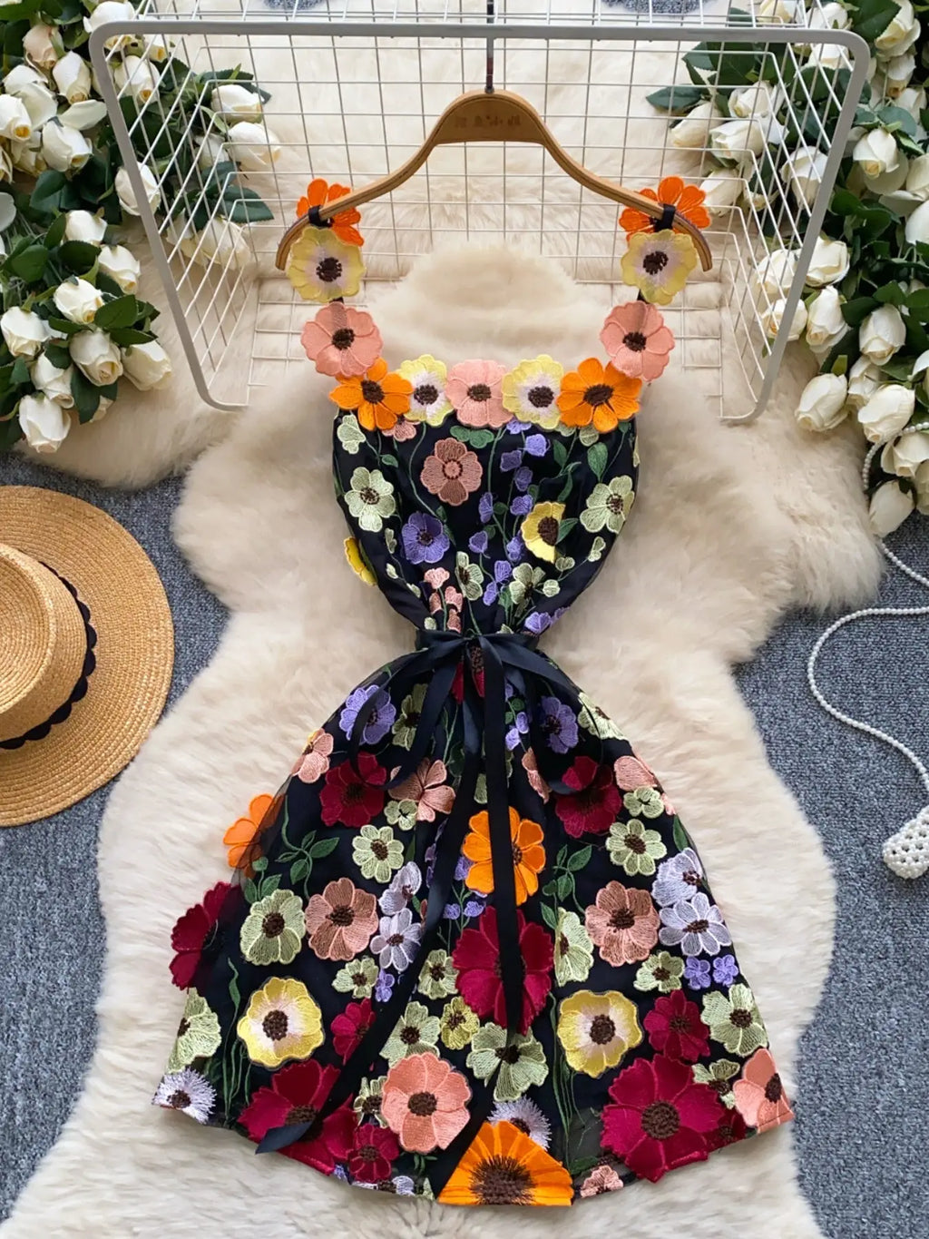 Floral Tie Waist Mini Dress Trendsi
