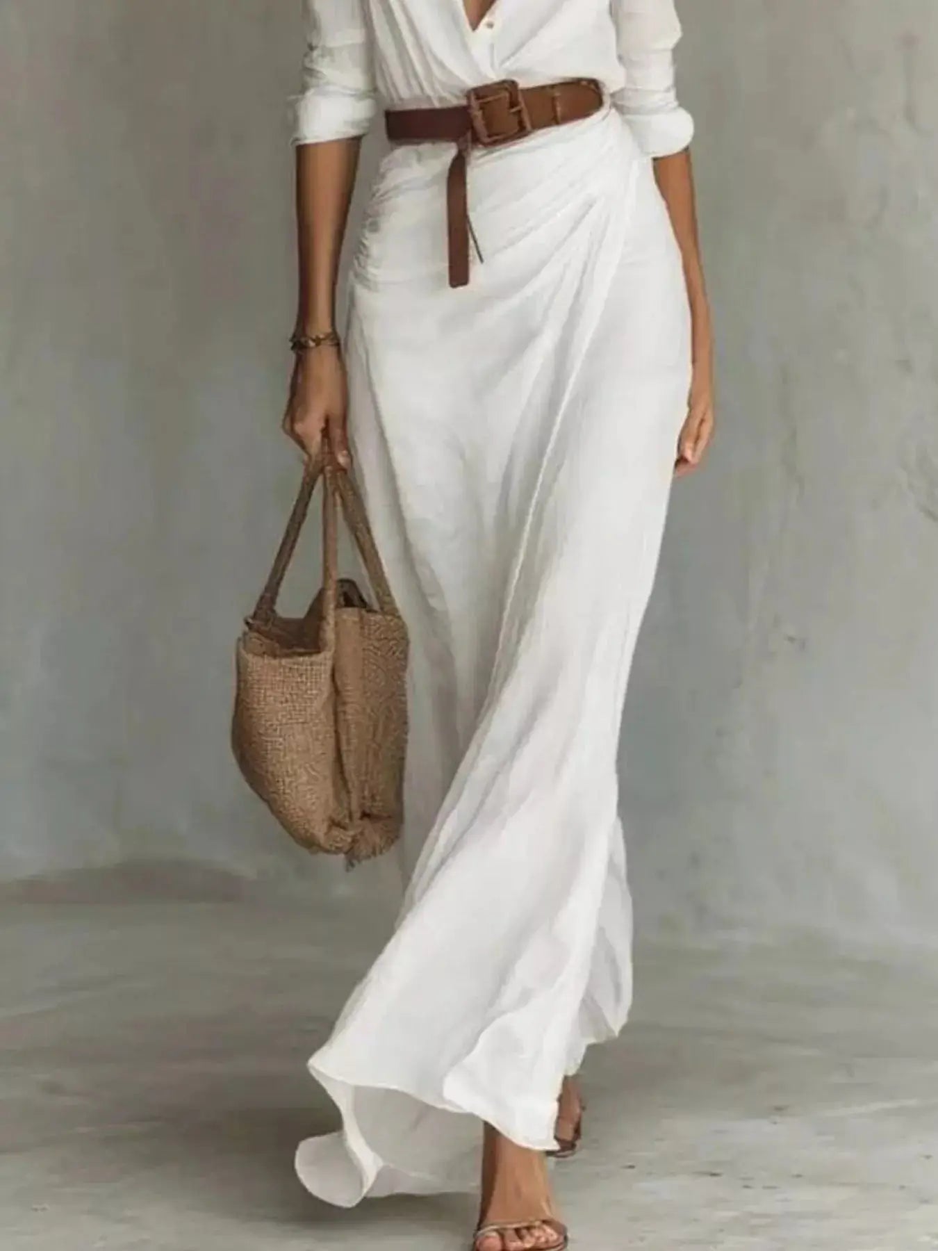 Full Size Ruched Long Sleeve Maxi Dress Plus Size Trendsi