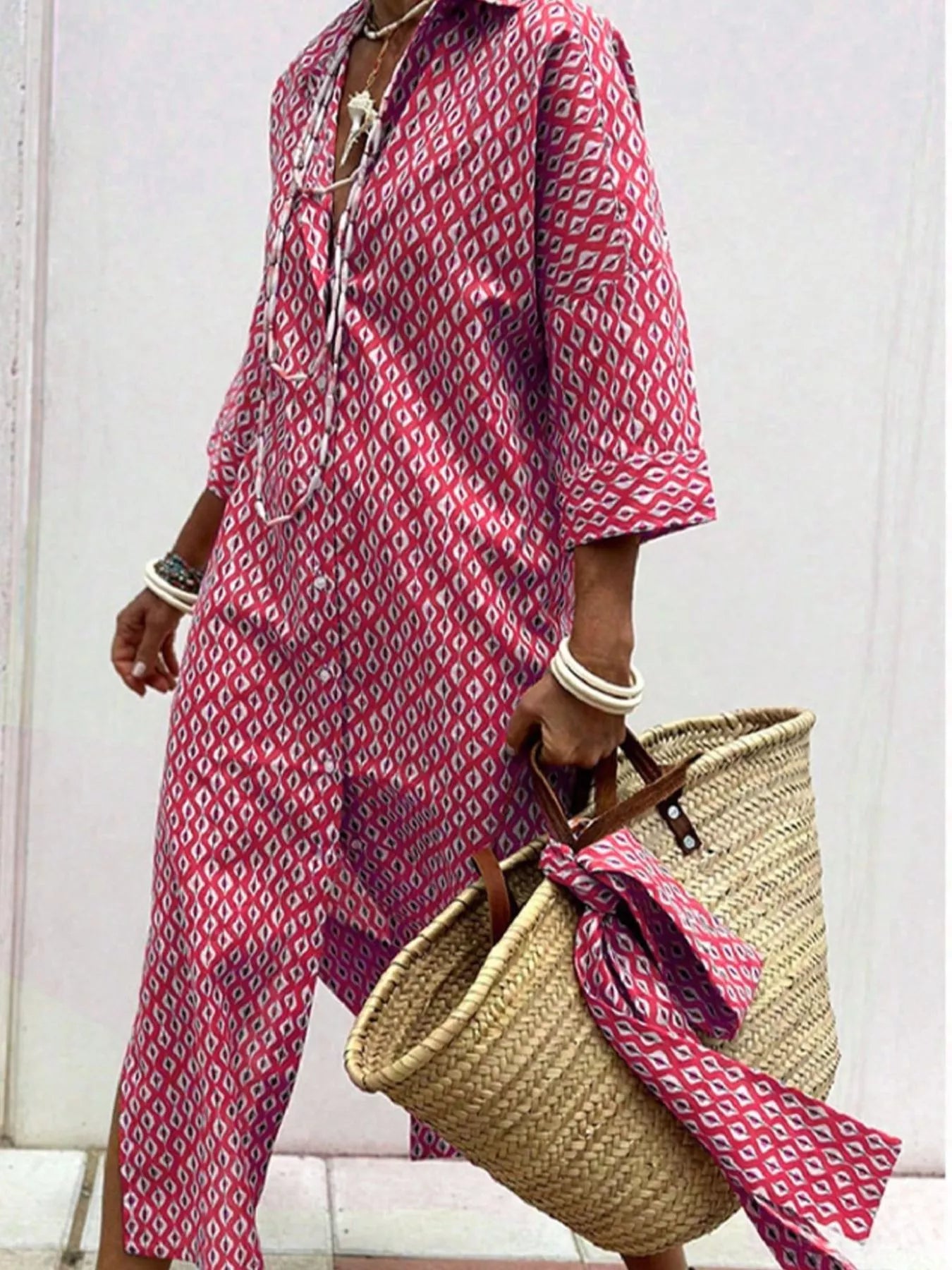 Women's Midi Dress – Printed Button-Down Plus