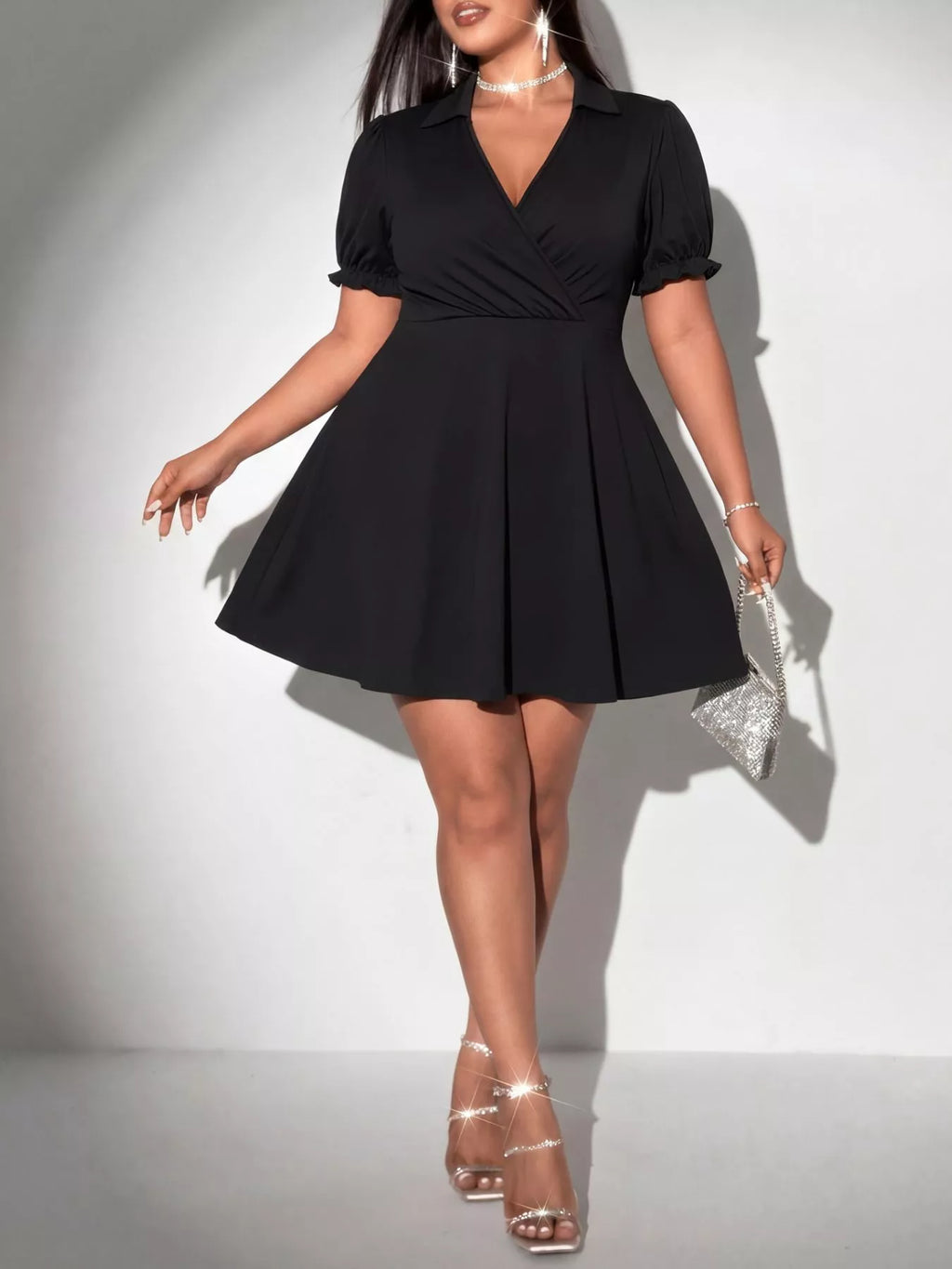 Women's Plus Size Surplice Mini Dress