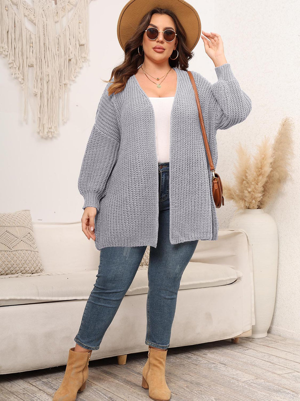 Women's Cardigan - Plus Size Open Front Knit