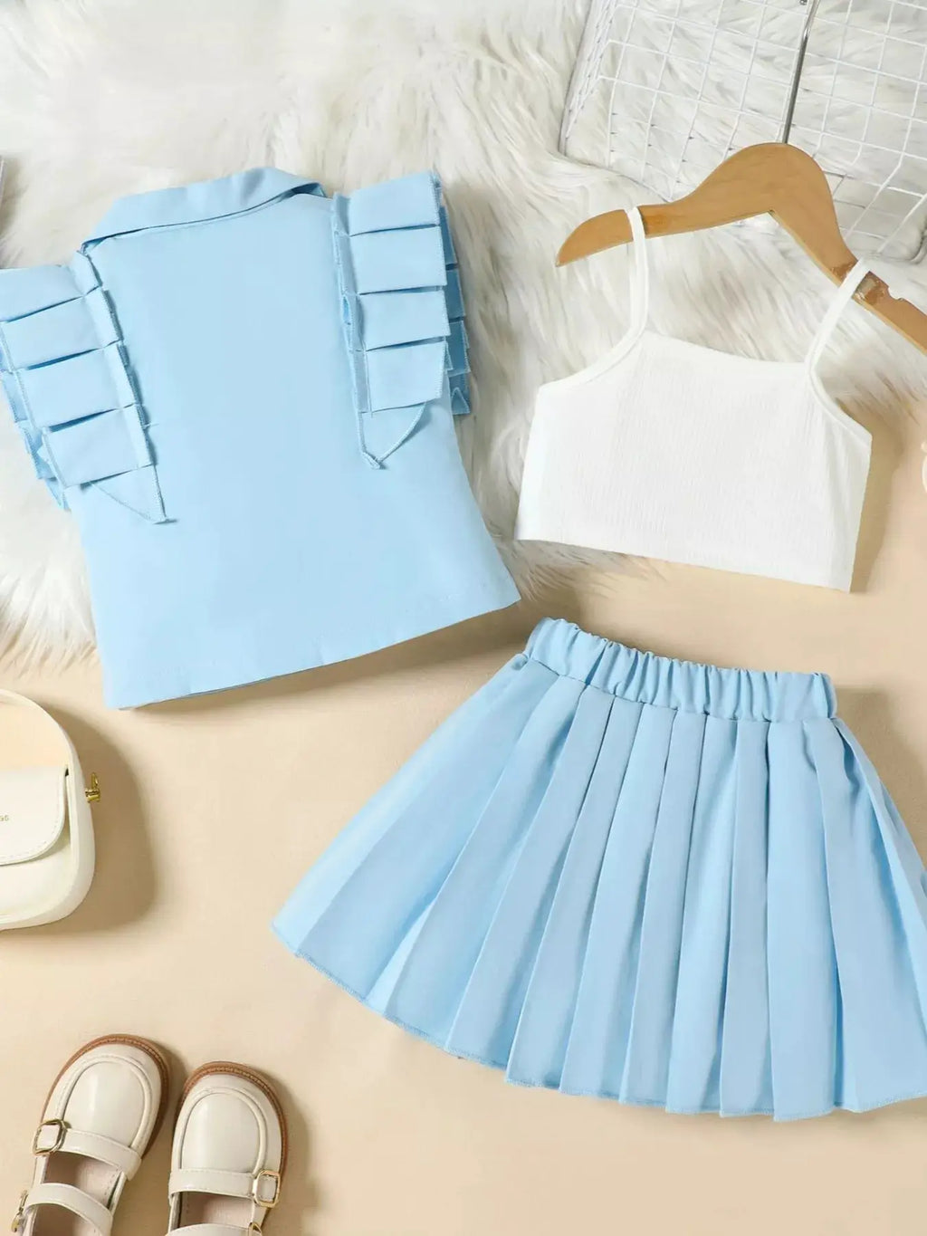 Girls Cami Top And Button Detail Pleated Skirt Set — Parfymia