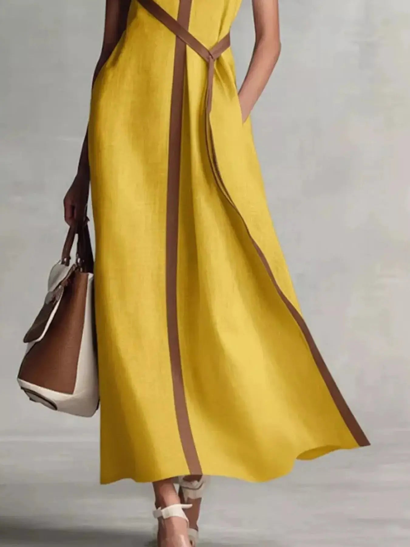 Full Size Contrast Trim Sleeveless Maxi Dress Plus Size Trendsi