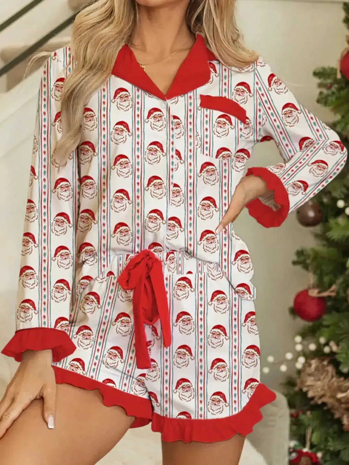 Women's Shorts – Christmas Santa Ruffle Set
