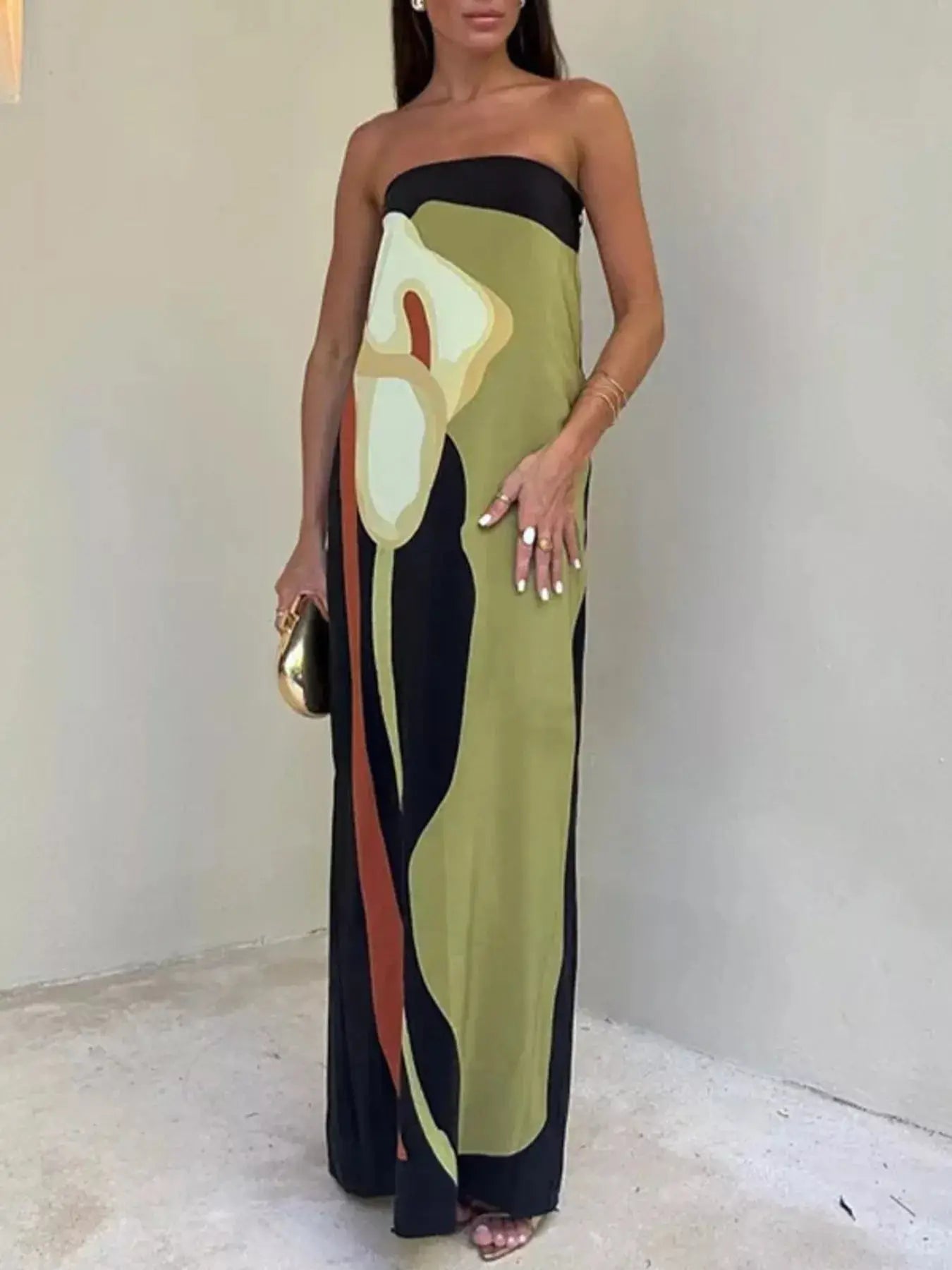 Contrast Strapless Maxi Dress Trendsi