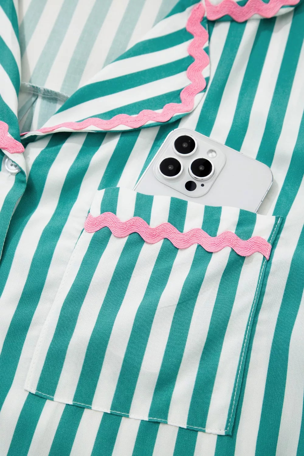 Women's Loungewear Set – Striped Ricrac Trim