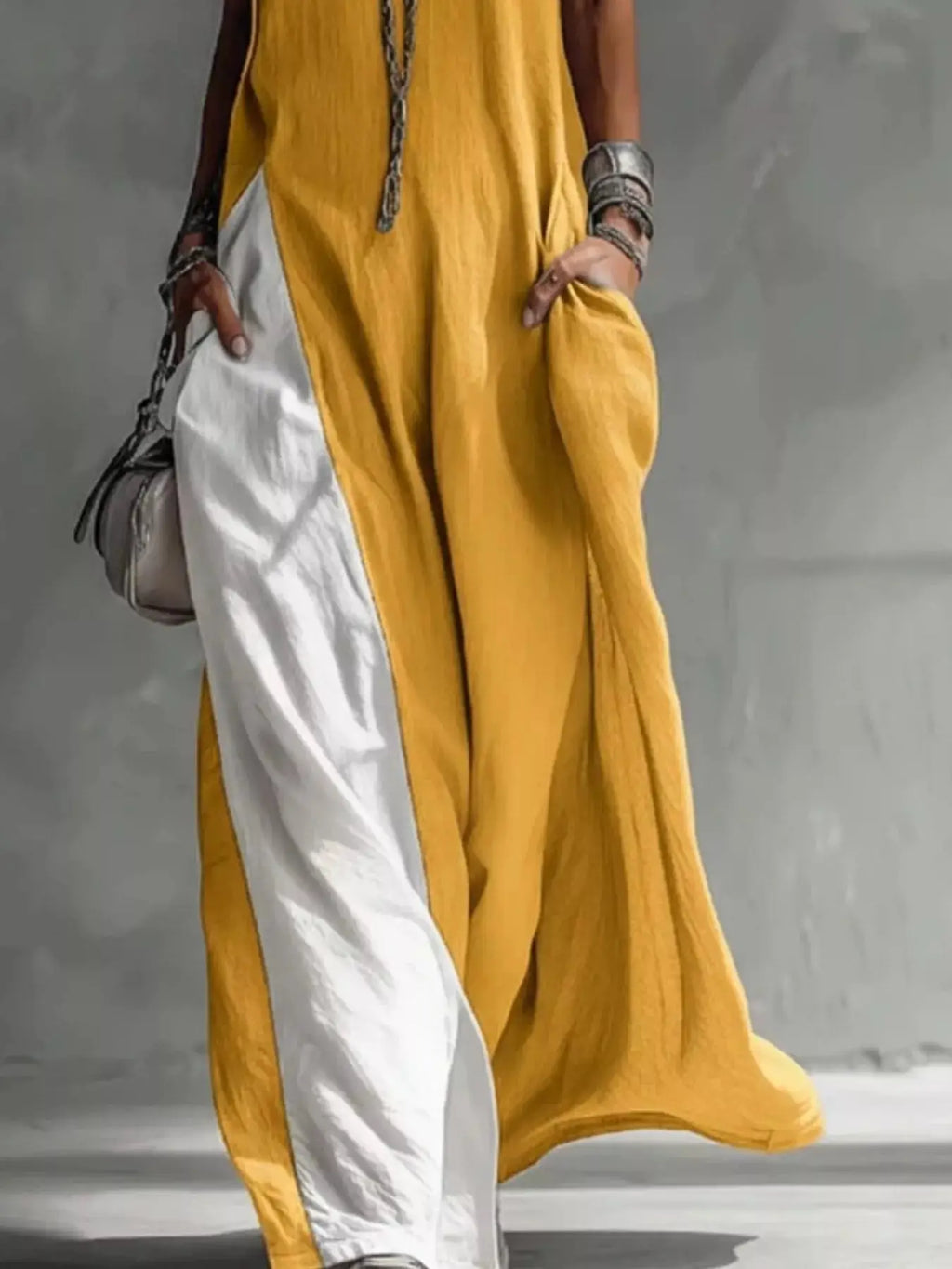 Two-Tone Sleeveless Maxi Dress Trendsi