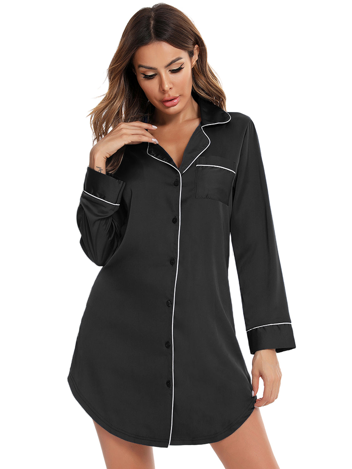 Women's Dress – Button Up Lapel Collar Night Dress