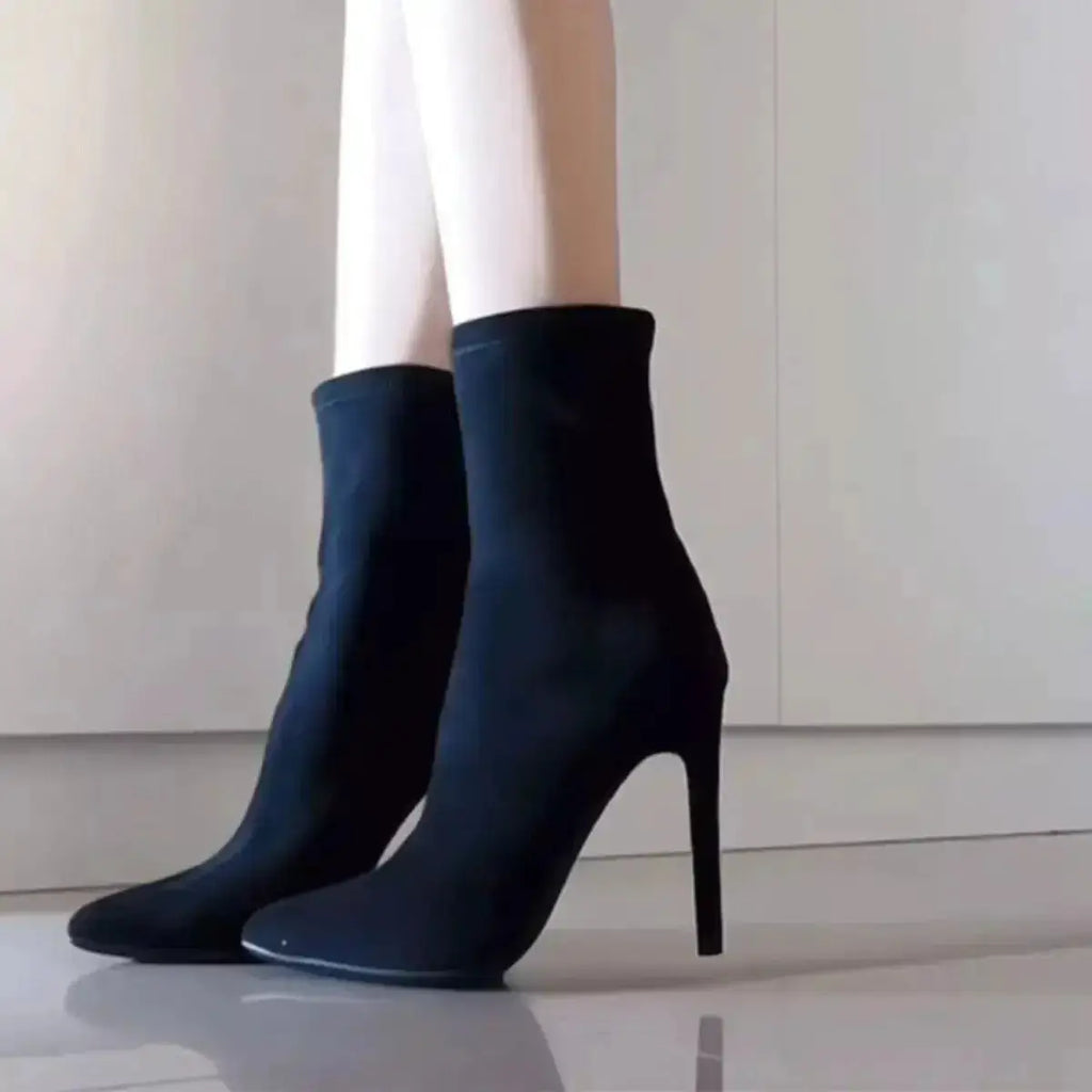 Suede Stiletto Boots with Pointed Toe by Parfymia