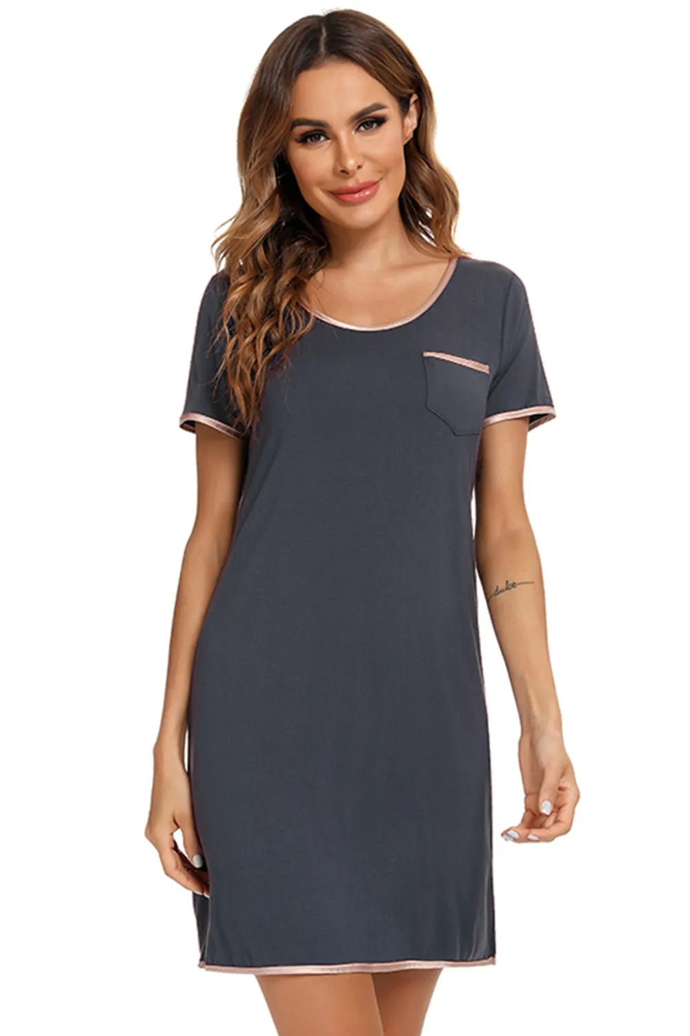 Women's Lounge Dress – Contrast Trim Pocketed