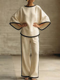 Women's Pants Set – Contrast Trim Top