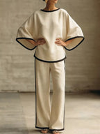 Women's Pants Set – Contrast Trim Top