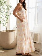 Women's Lounge Dress – Printed Maxi with Ruffled Hem
