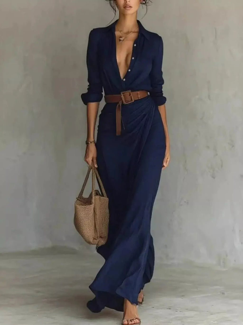 Full Size Ruched Long Sleeve Maxi Dress Plus Size Trendsi