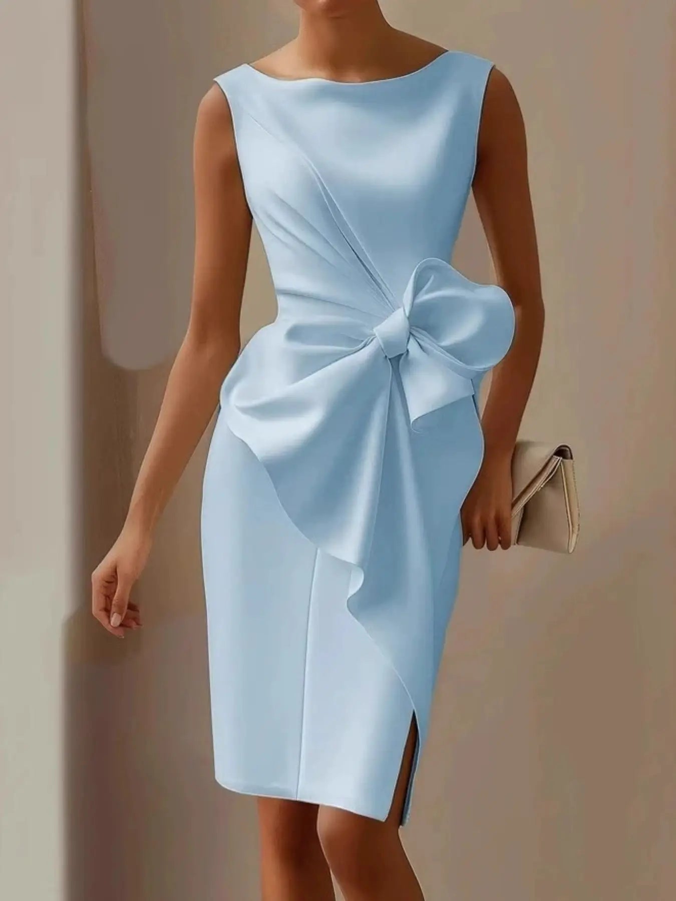 Full Size Bowknot Front Sleeveless Dress Plus Size Trendsi