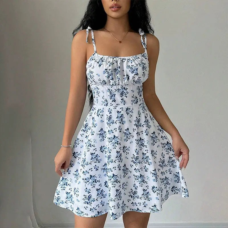 Floral Print Summer Dress – A-Line Waist-Trimming Women's Casual Dress Dropshipman