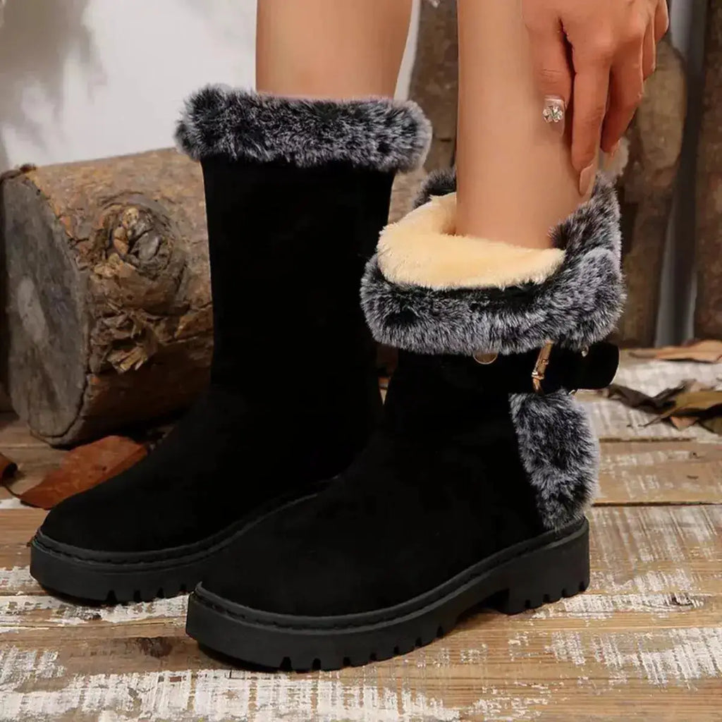 PU Leather Round Toe Platform Block Heels Boots by Parfymia