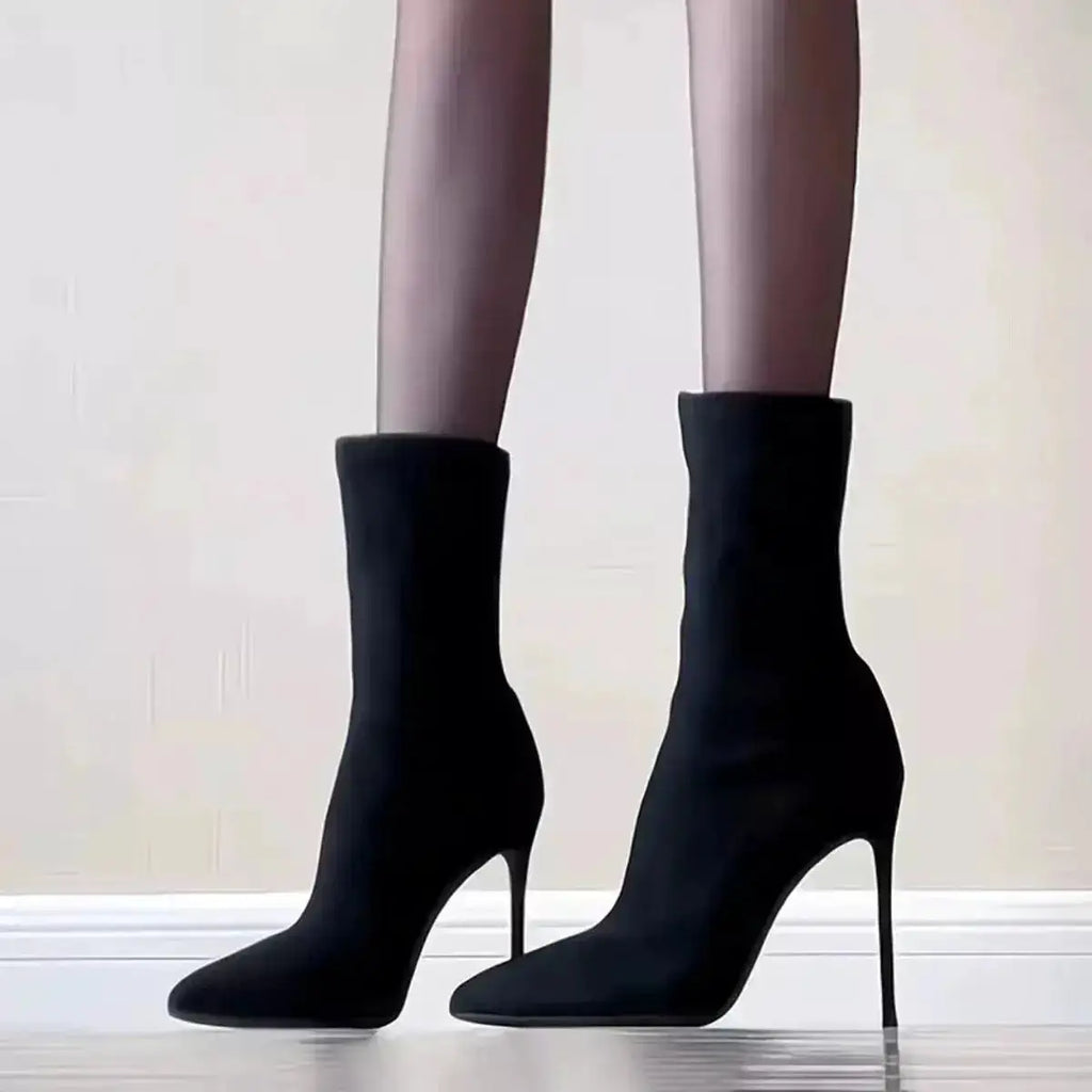 Suede Stiletto Boots with Pointed Toe by Parfymia