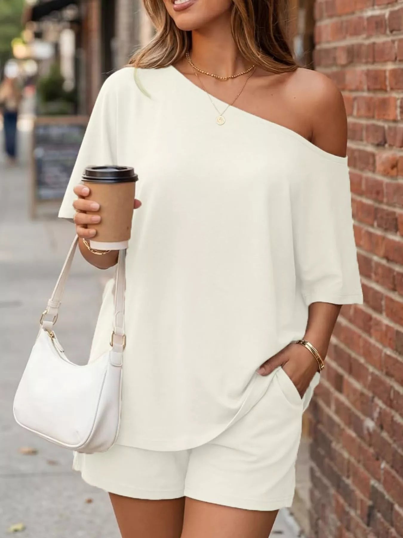 Women's Shorts Set One Shoulder Plus Size