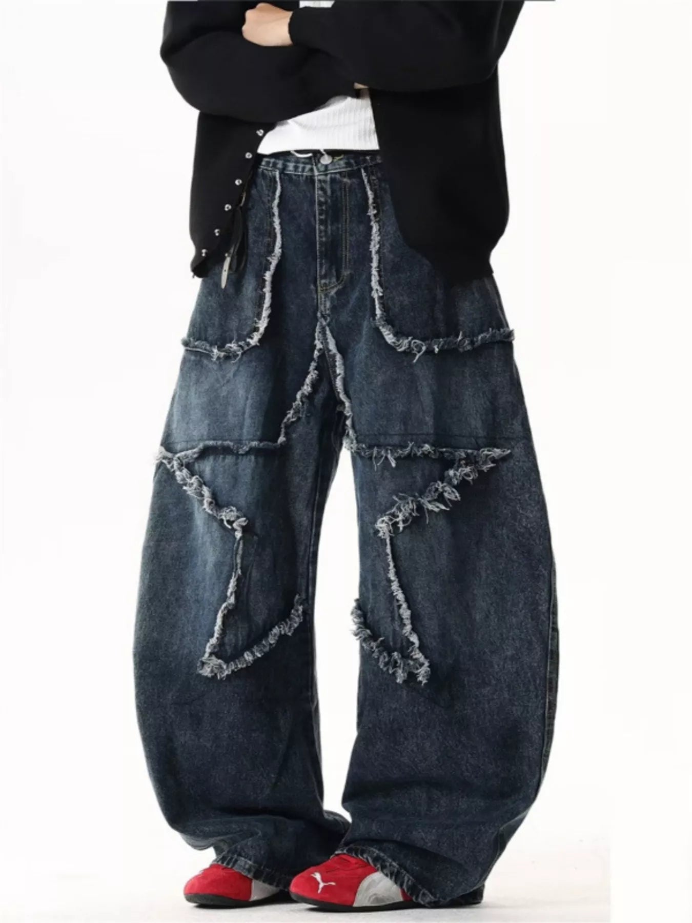 Men's Pants Star Patchwork Wide Leg Jeans