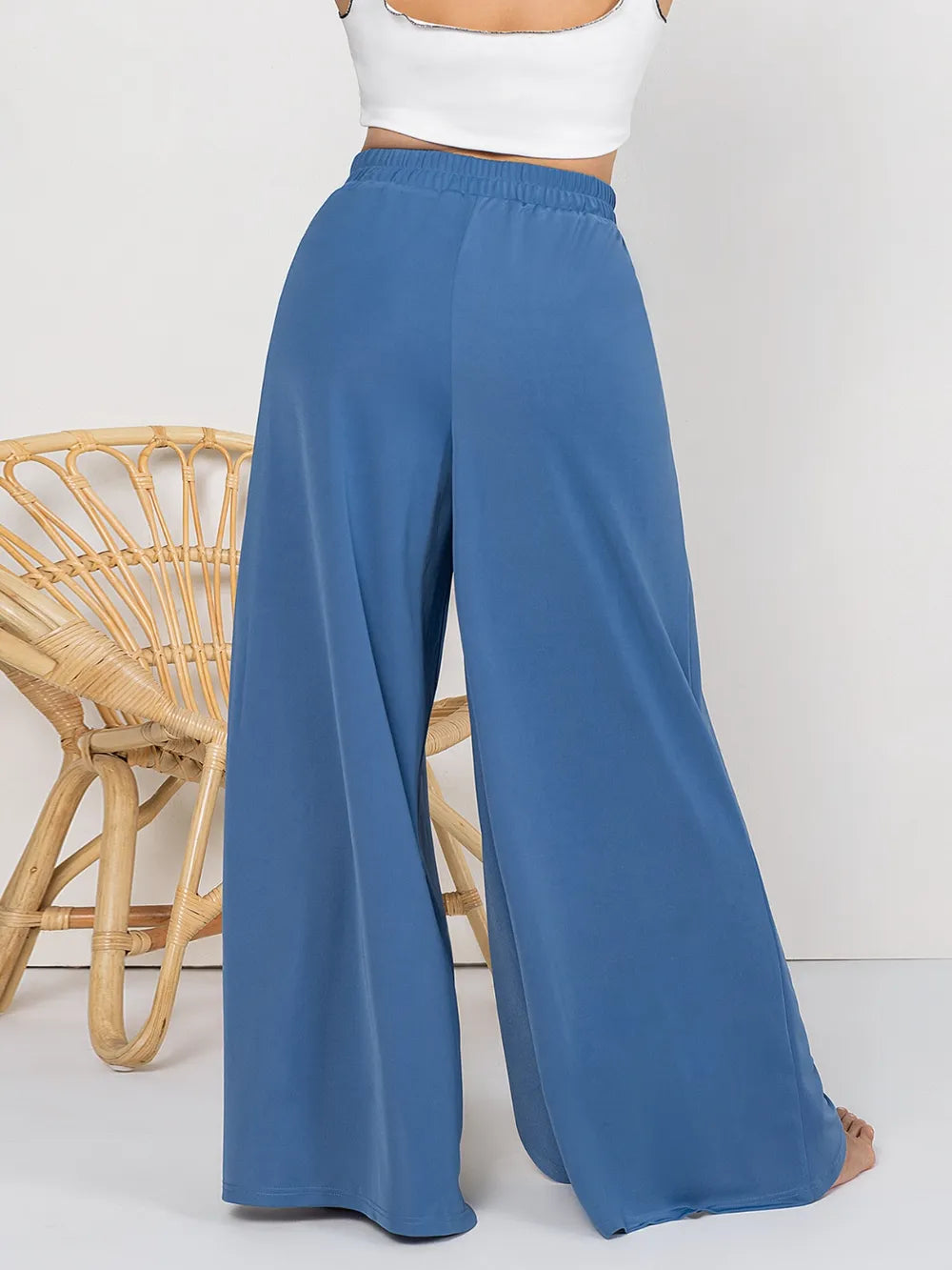 Women's Plus Size Wide Leg Pants with Tied Slit
