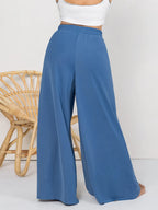 Women's Plus Size Wide Leg Pants with Tied Slit
