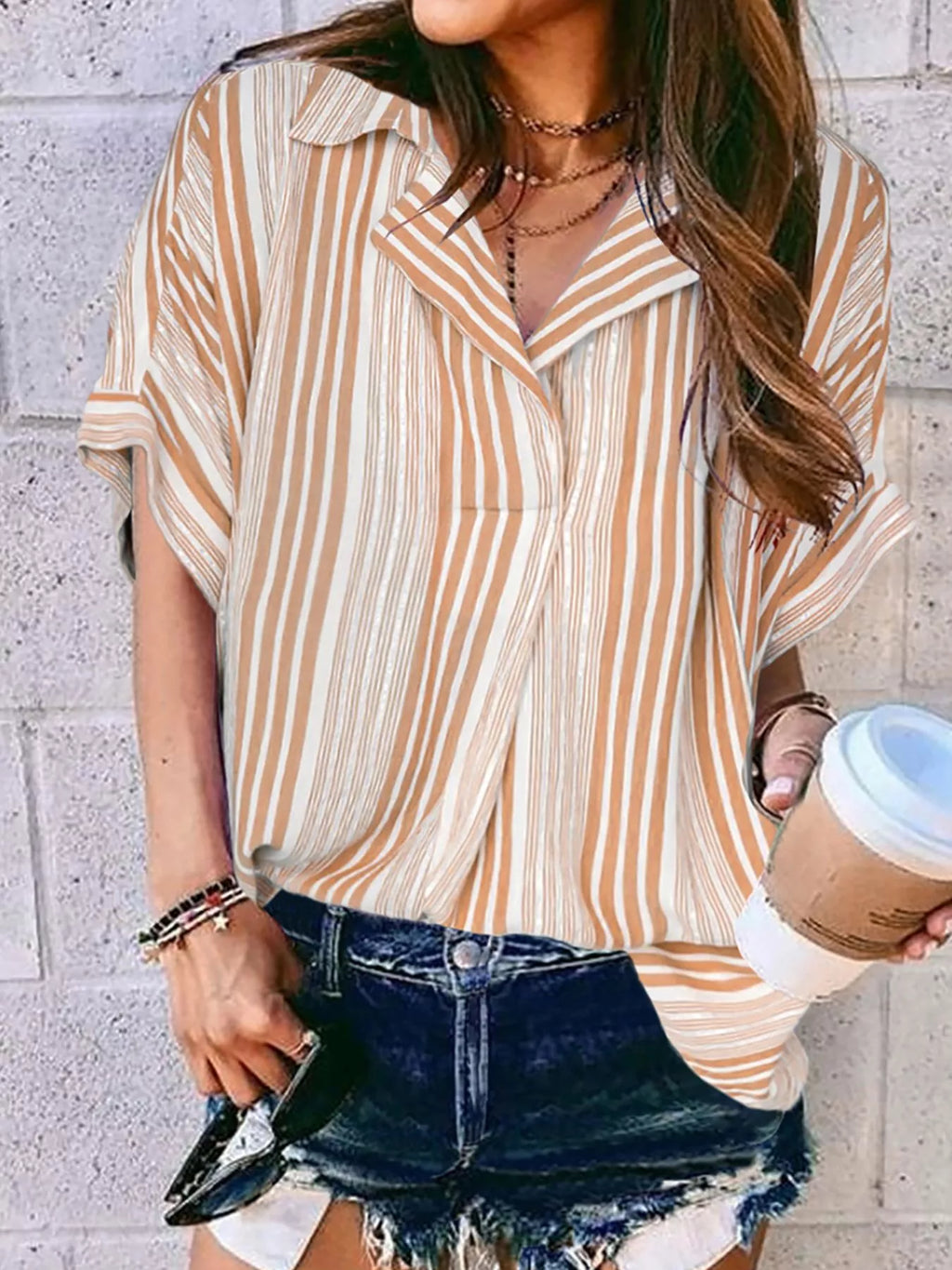 Women's Collared Shirt – Striped & Dotted Plus Size