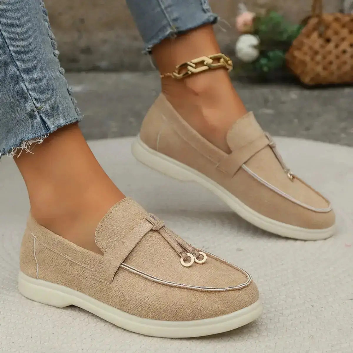 Durable Polyester Rubber Casual Round Toe Slip-Ons by Parfymia
