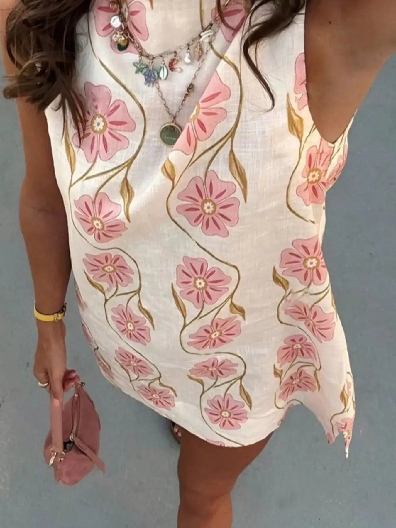 Floral Pattern Sleeveless Mini Dress Trendsi